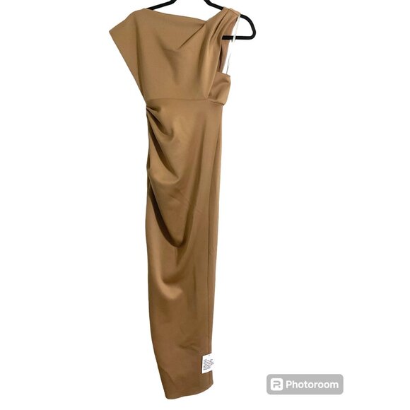 ASOS DESIGN Asymmetric Back Slit Maxi Dress Camel size 0 - Picture 1 of 15